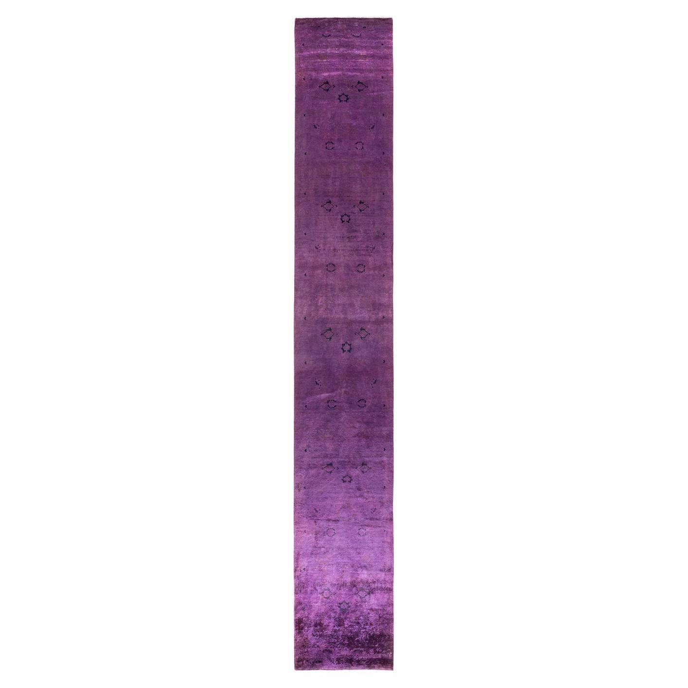 Shabby Chic Purple Hand Knotted Overdyed Rug For Sale at 1stDibs