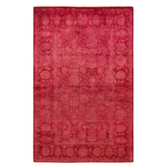One-Of-A-Kind Hand Knotted Overdyed Vibrance Red Area Rug 4' 1" x 6' 3"