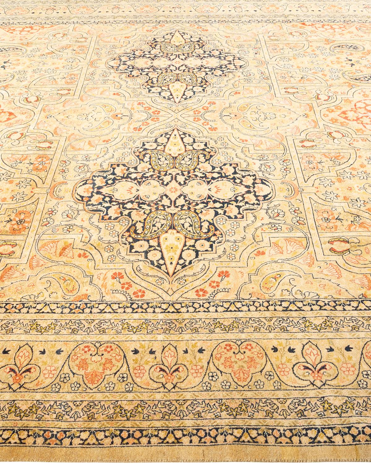 One-Of-A-Kind Hand Knotted Paisley Mogul Yellow Area Rug In New Condition In Norwalk, CT