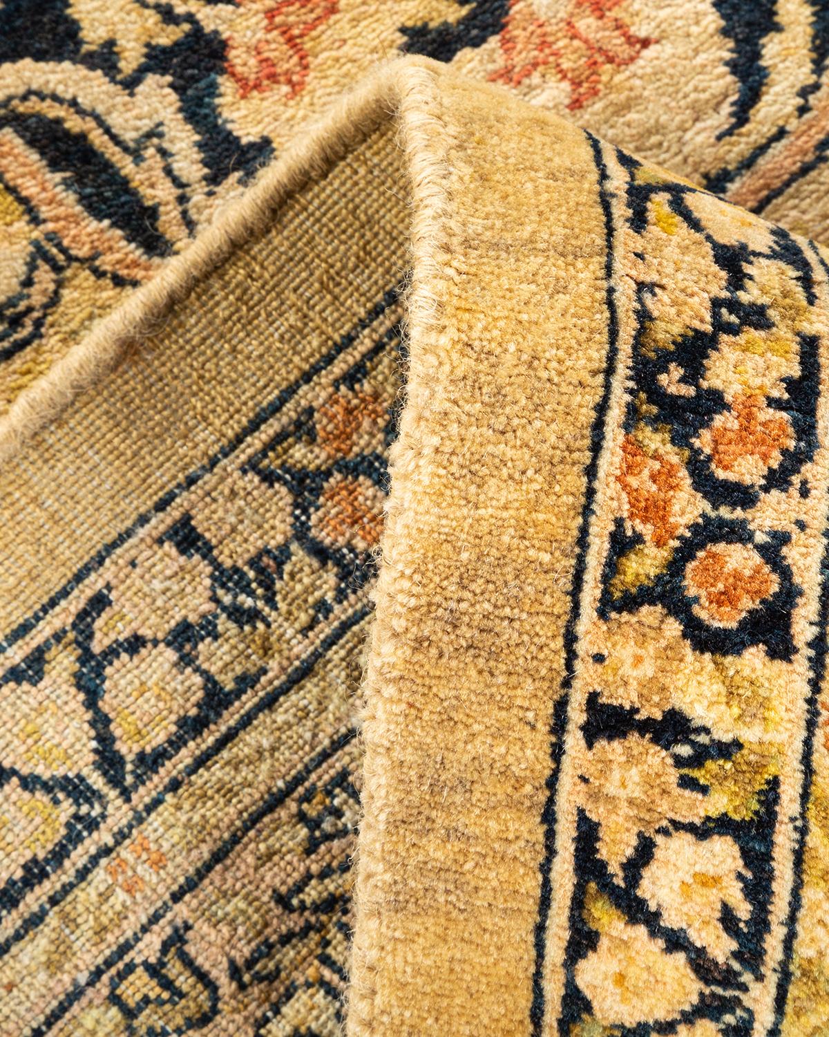 Wool One-Of-A-Kind Hand Knotted Paisley Mogul Yellow Area Rug