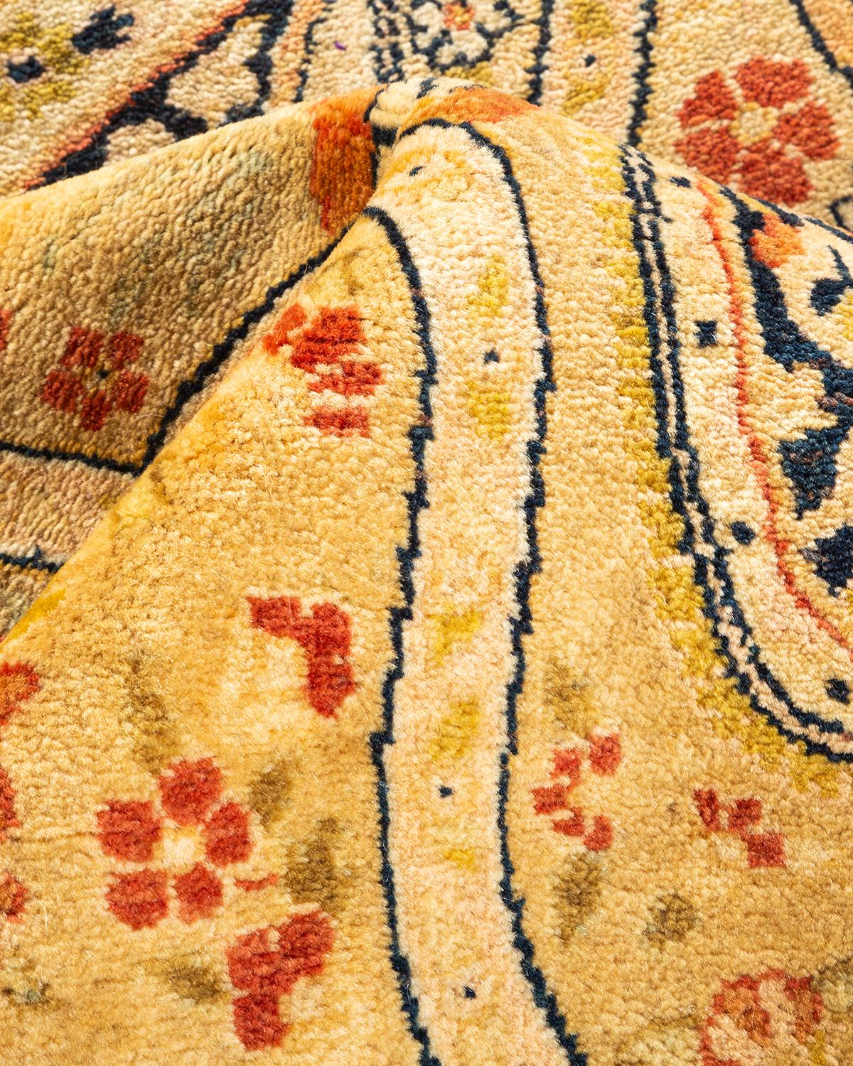 One-Of-A-Kind Hand Knotted Paisley Mogul Yellow Area Rug 1