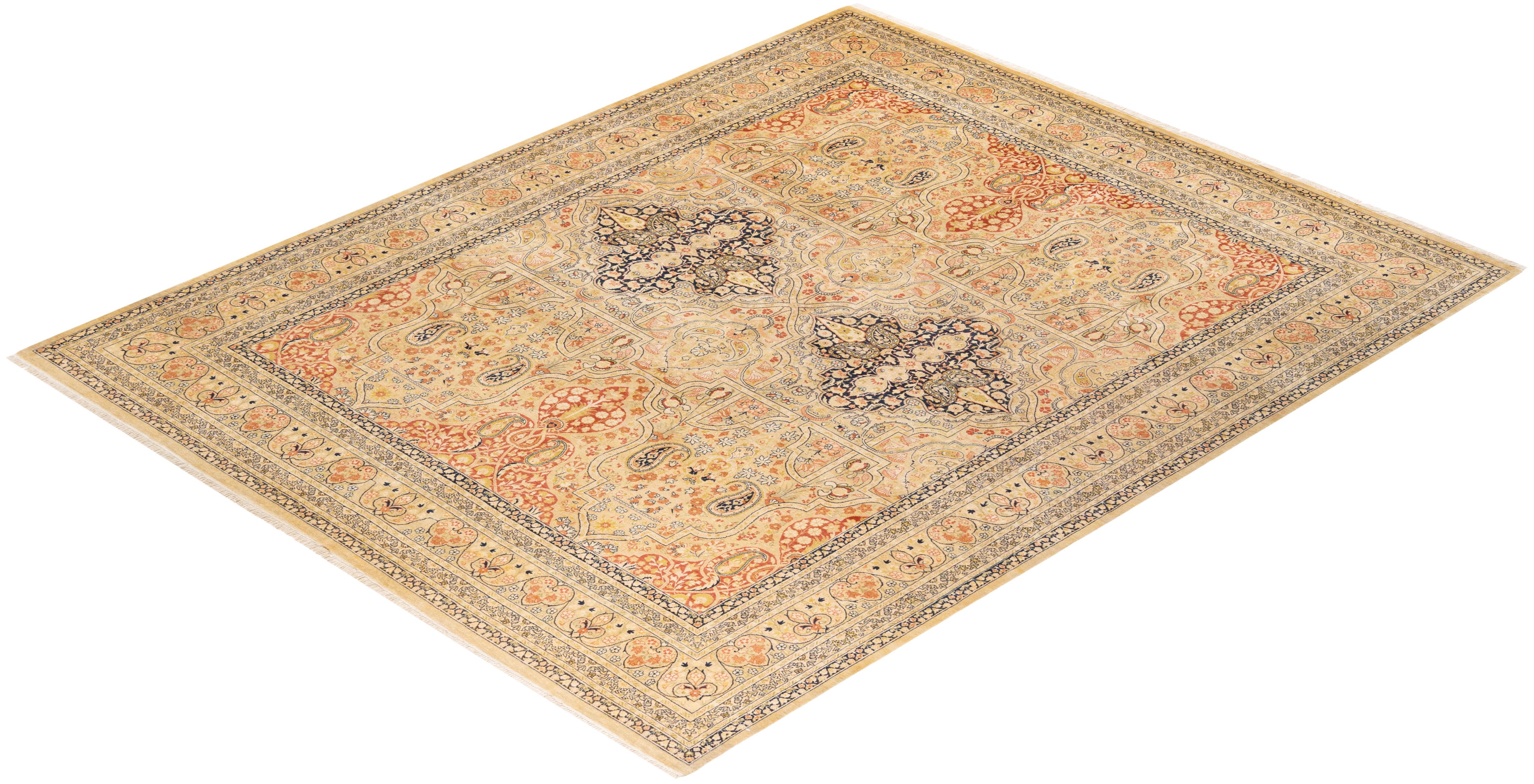 One-Of-A-Kind Hand Knotted Paisley Mogul Yellow Area Rug 2
