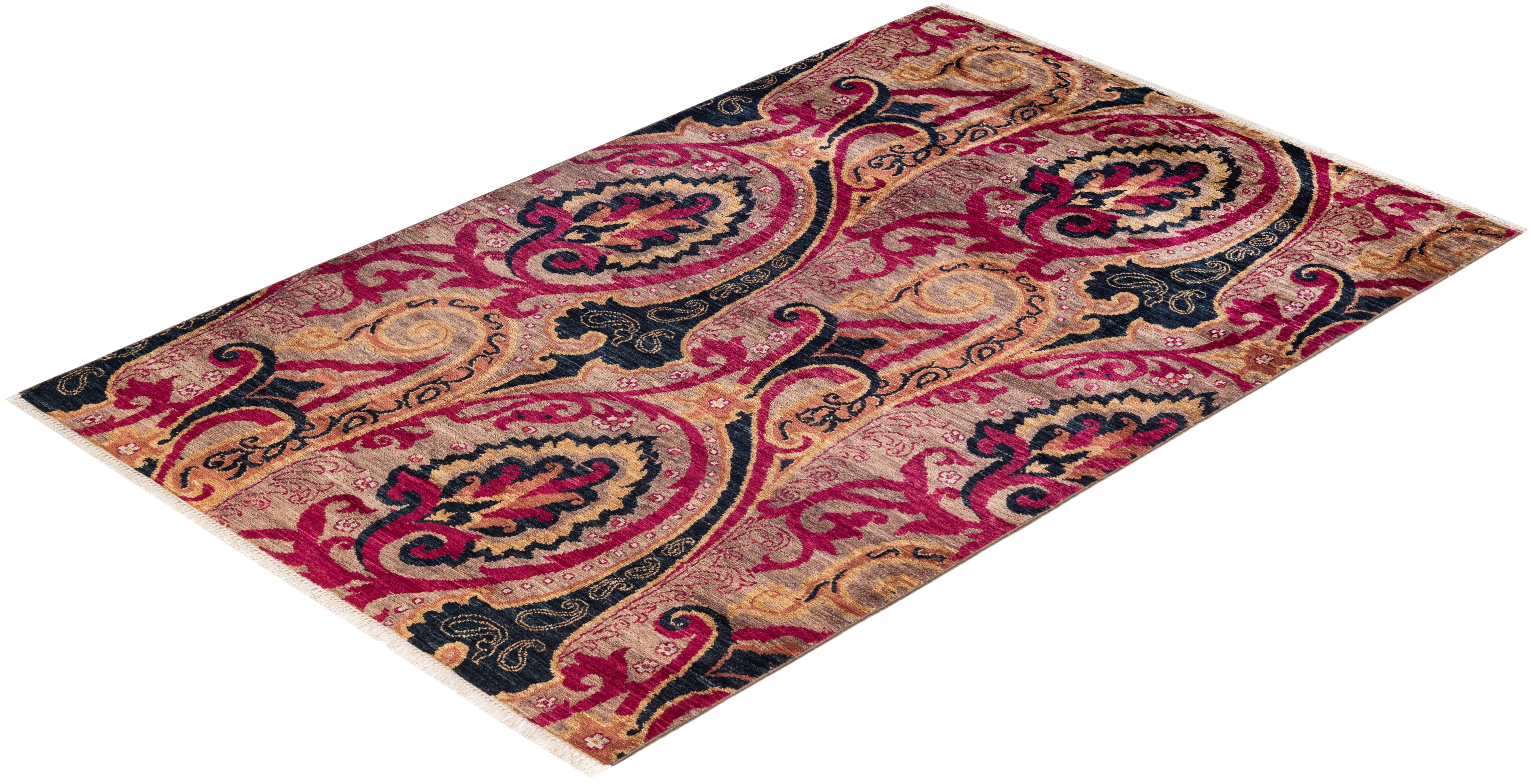 One-of-a-kind Hand Knotted Paisley Suzani Brown Area Rug 2