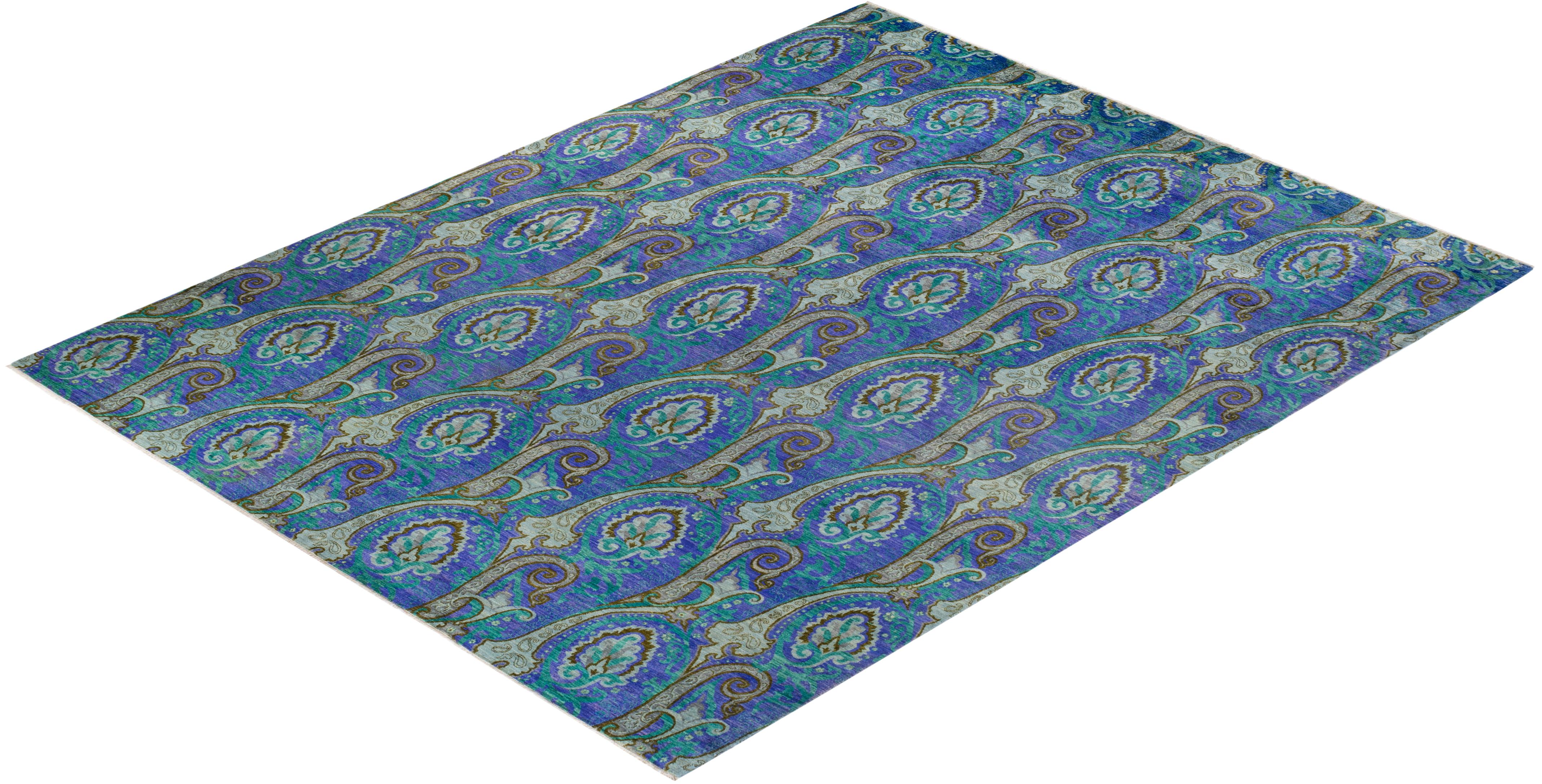 Tapis unique noué à la main Paisley Suzani gris clair 11' 10