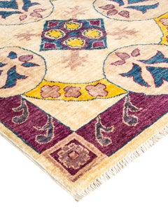 One-of-a-kind Hand Knotted Patchwork Eclectic Ivory Area Rug