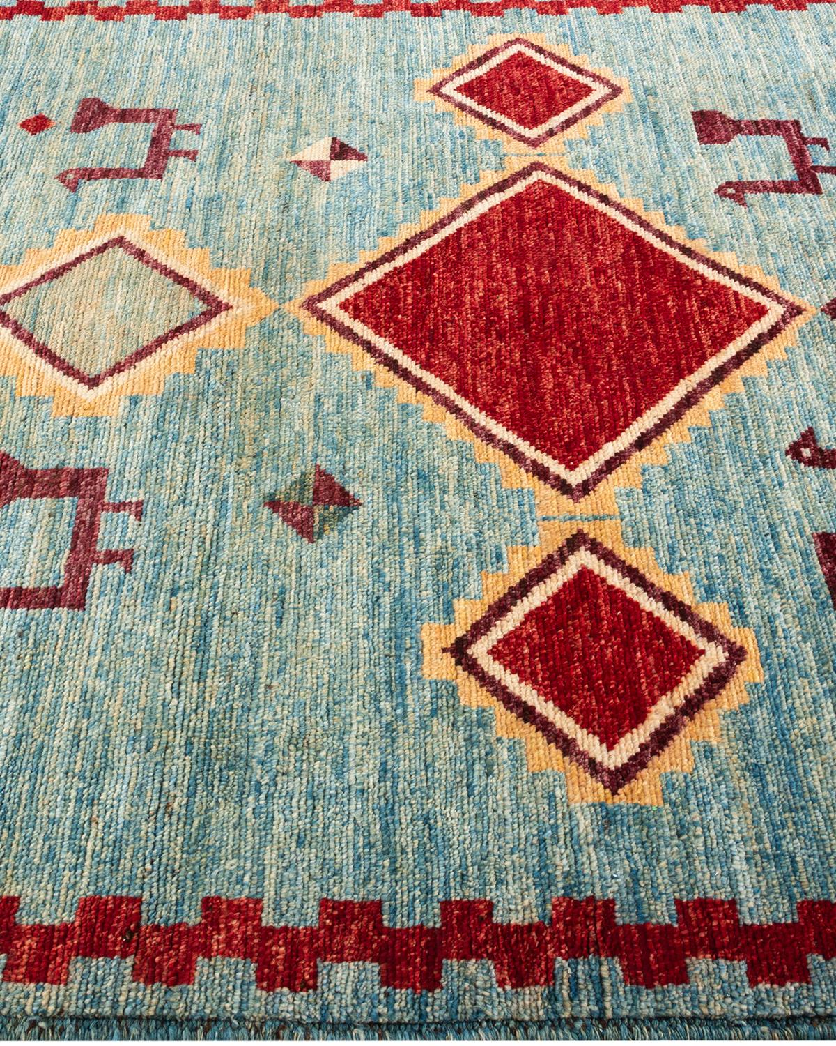 'One-of-a-kind Hand Knotted Southwestern Modern Light Blue Area Rug In New Condition In Norwalk, CT
