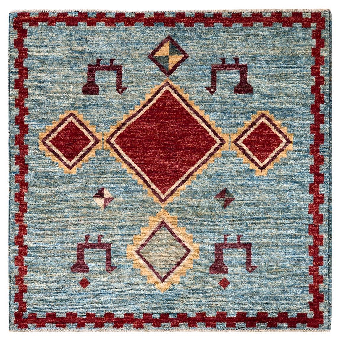 'One-of-a-kind Hand Knotted Southwestern Modern Light Blue Area Rug