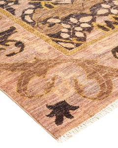 Handgeknüpfter, gestreifter Beigefarbener Arts & Crafts-Teppich, Unikat