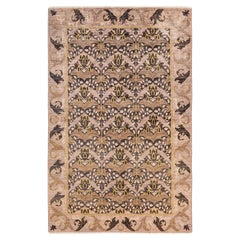 One-of-a-Kind Hand Knotted Striped Arts & Crafts Beige Area Rug