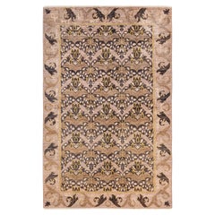 Tapis unique Arts & Crafts beige rayé noué à la main, unique en son genre