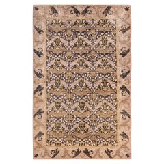 Tapis unique Arts & Crafts beige rayé noué à la main, unique en son genre