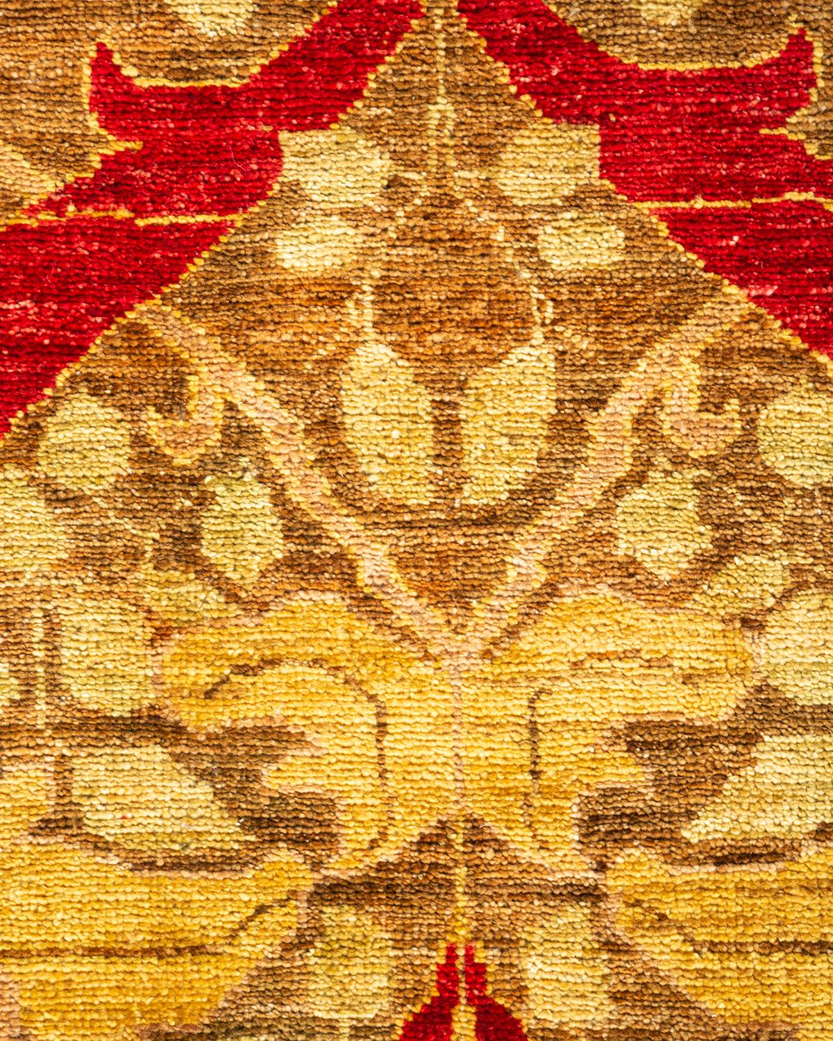 Pakistano Tappeto a strisce Arts & Crafts beige unico nel suo genere, annodato a mano in vendita