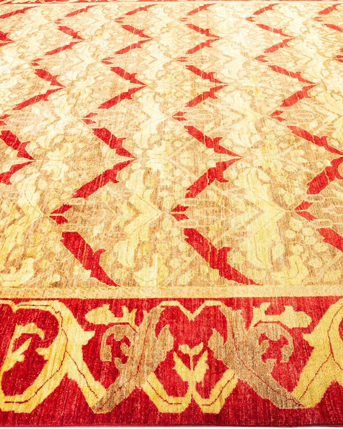 Tappeto a strisce Arts & Crafts beige unico nel suo genere, annodato a mano In condizioni Nuovo in vendita a Norwalk, CT