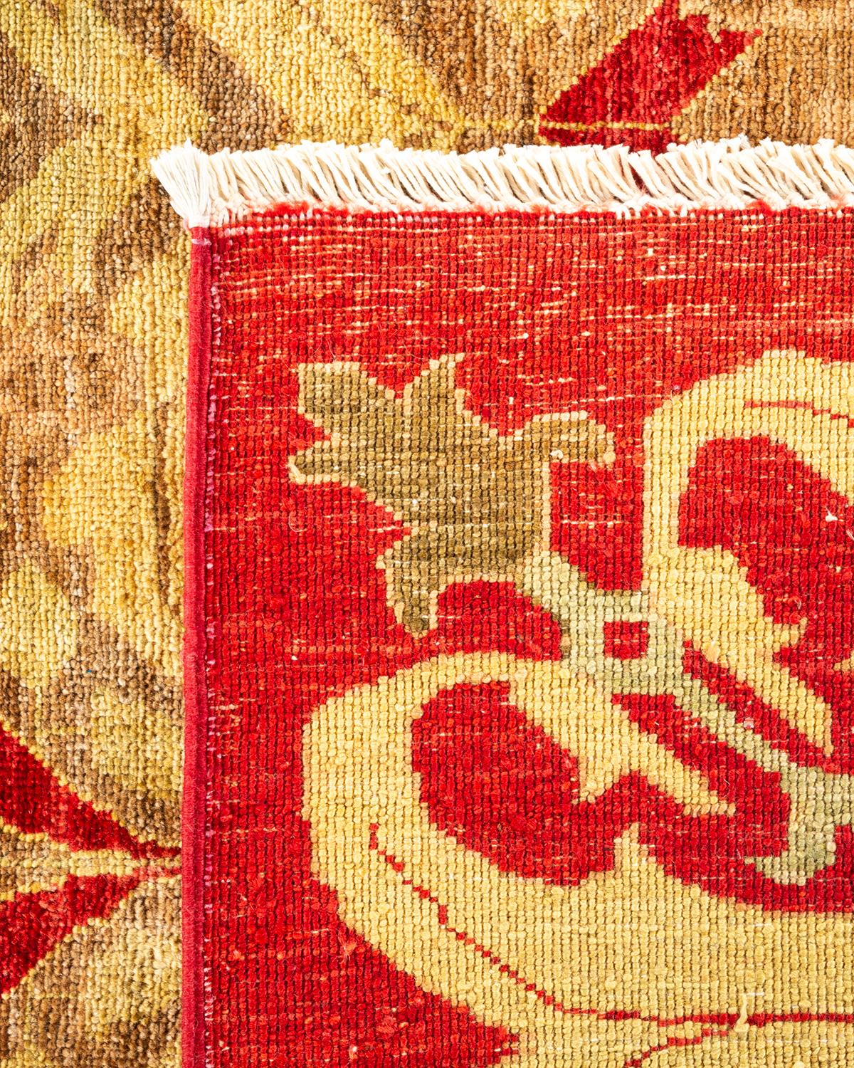 XXI secolo e contemporaneo Tappeto a strisce Arts & Crafts beige unico nel suo genere, annodato a mano in vendita