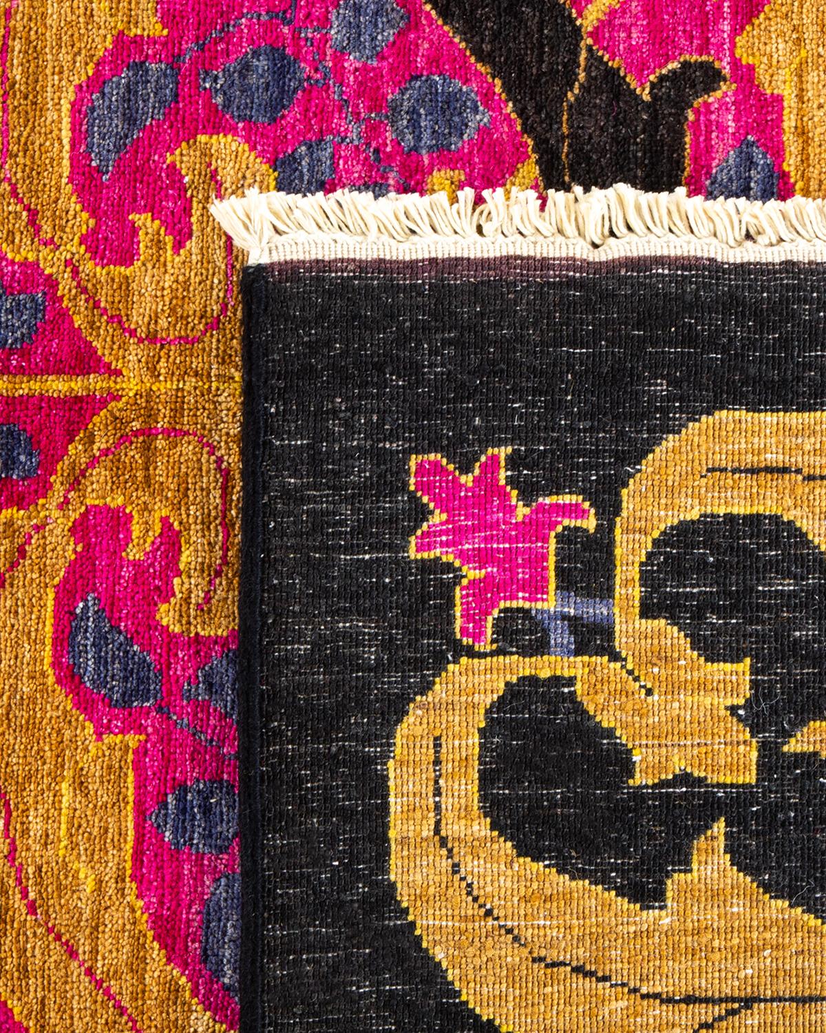 XXI secolo e contemporaneo Tappeto a strisce a mano unico nel suo genere, di colore nero, realizzato in stile Arts & Crafts in vendita