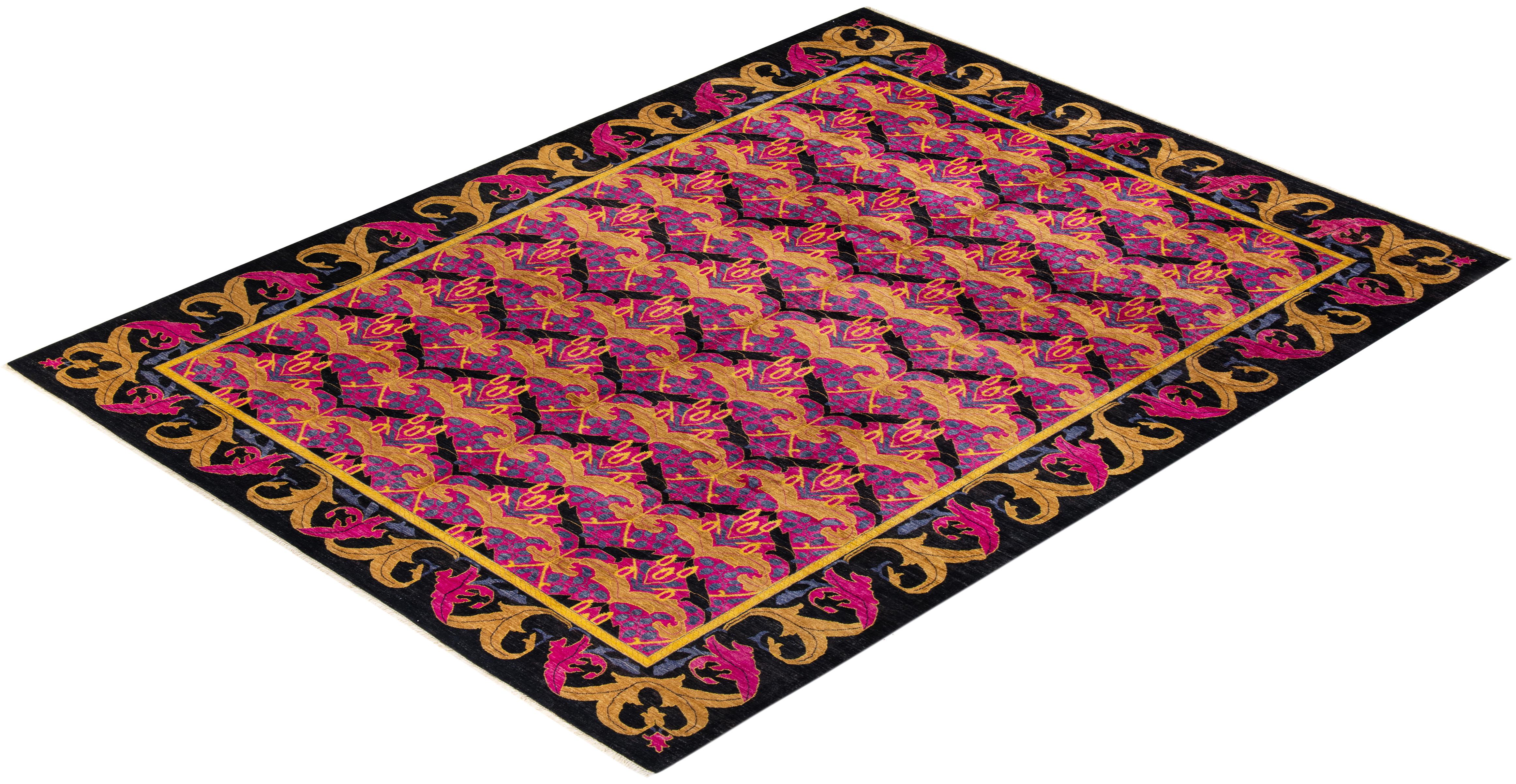 Tappeto a strisce a mano unico nel suo genere, di colore nero, realizzato in stile Arts & Crafts in vendita 2