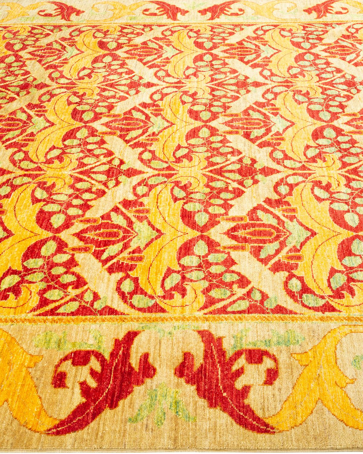 One-of-a-Kind Hand Knotted Striped Arts & Crafts Yellow Area Rug In New Condition For Sale In Norwalk, CT