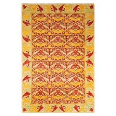 One-of-a-Kind Hand Knotted Striped Arts & Crafts Yellow Area Rug