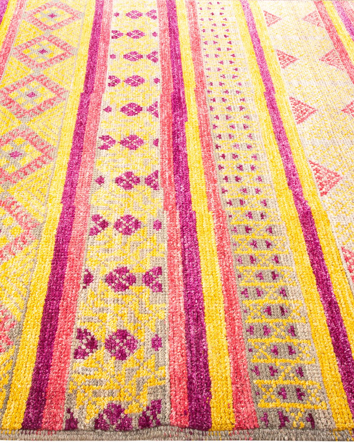 One-of-a-kind Hand Knotted Striped Modern Orange Area Rug In New Condition For Sale In Norwalk, CT
