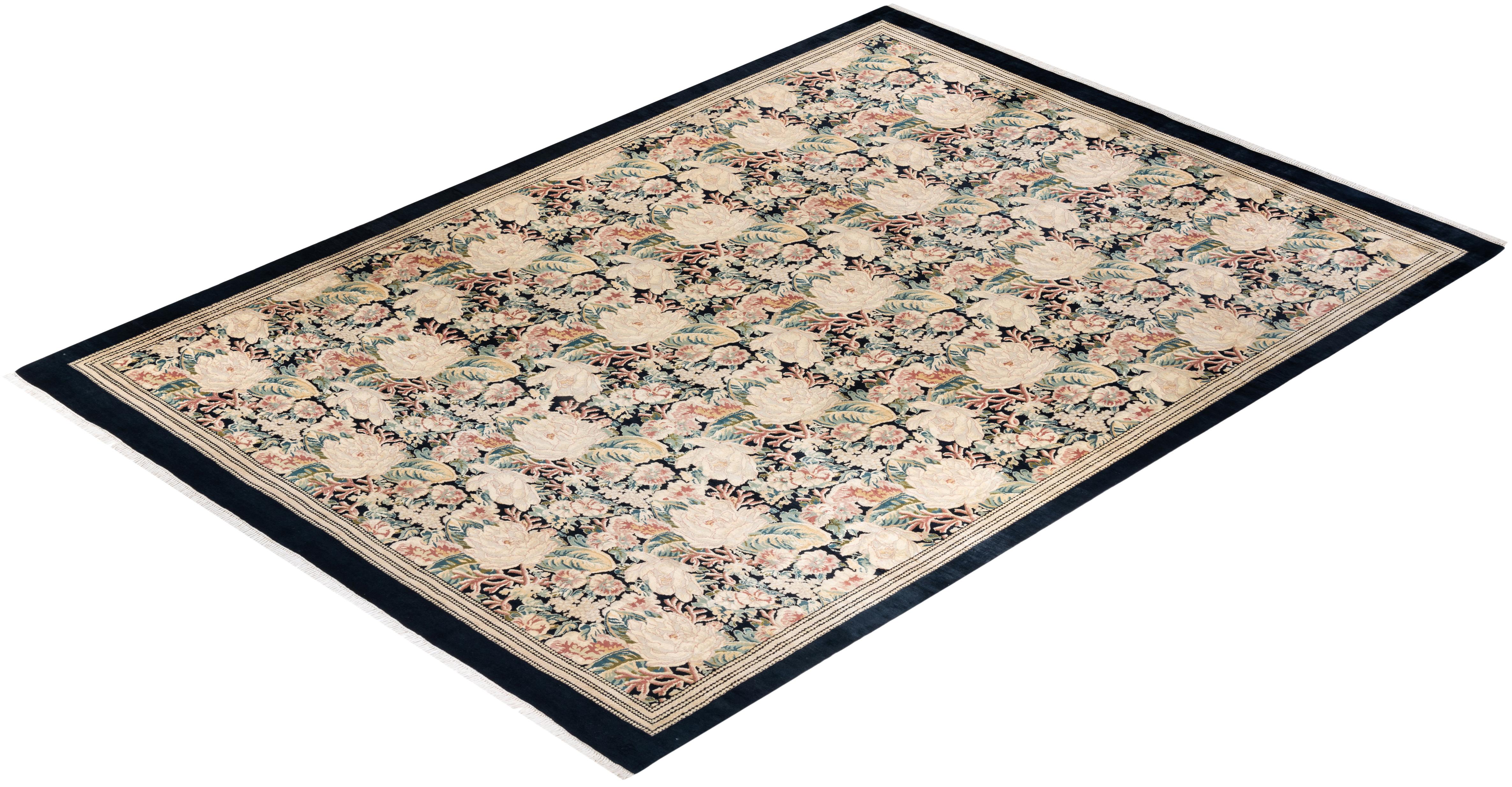 Handgeknüpfter, schwarzer Oriental Mogul-Teppich mit Tablett, Unikat, Unikat im Angebot 2