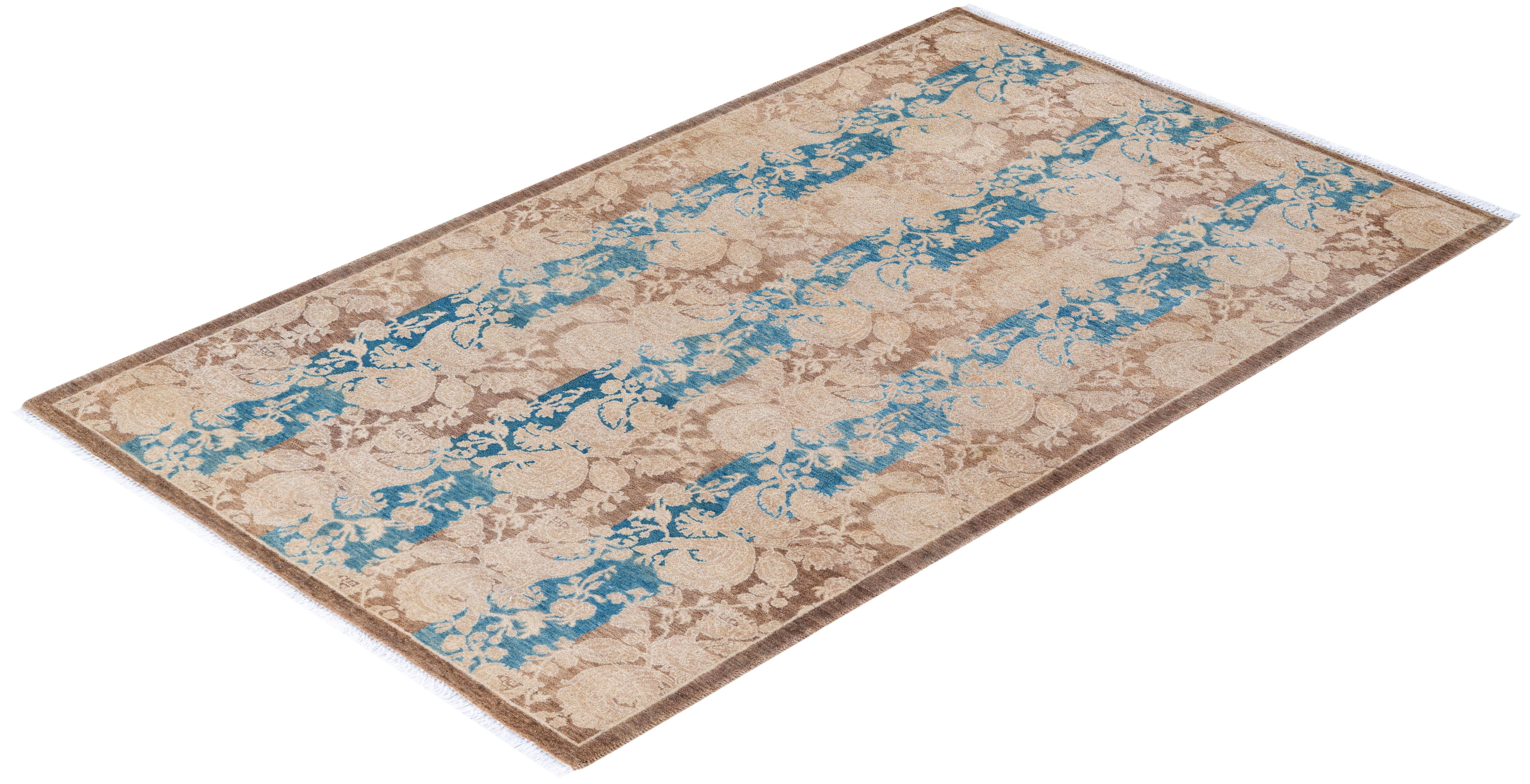 Alfombra Mogul Tradicional Abstracta Anudada a Mano Única Marrón en venta 2