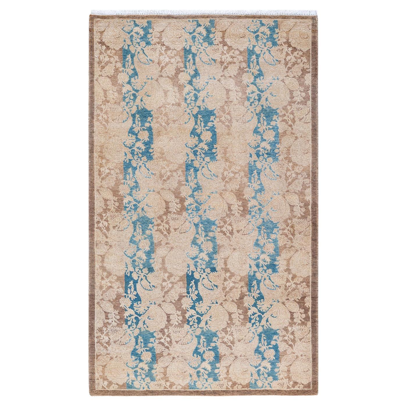 One of Kind Hand Knotted Traditional Abstract Mogul Brown Area Rug