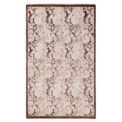 One of Kind Hand Knotted Traditional Abstract Mogul Brown Area Rug
