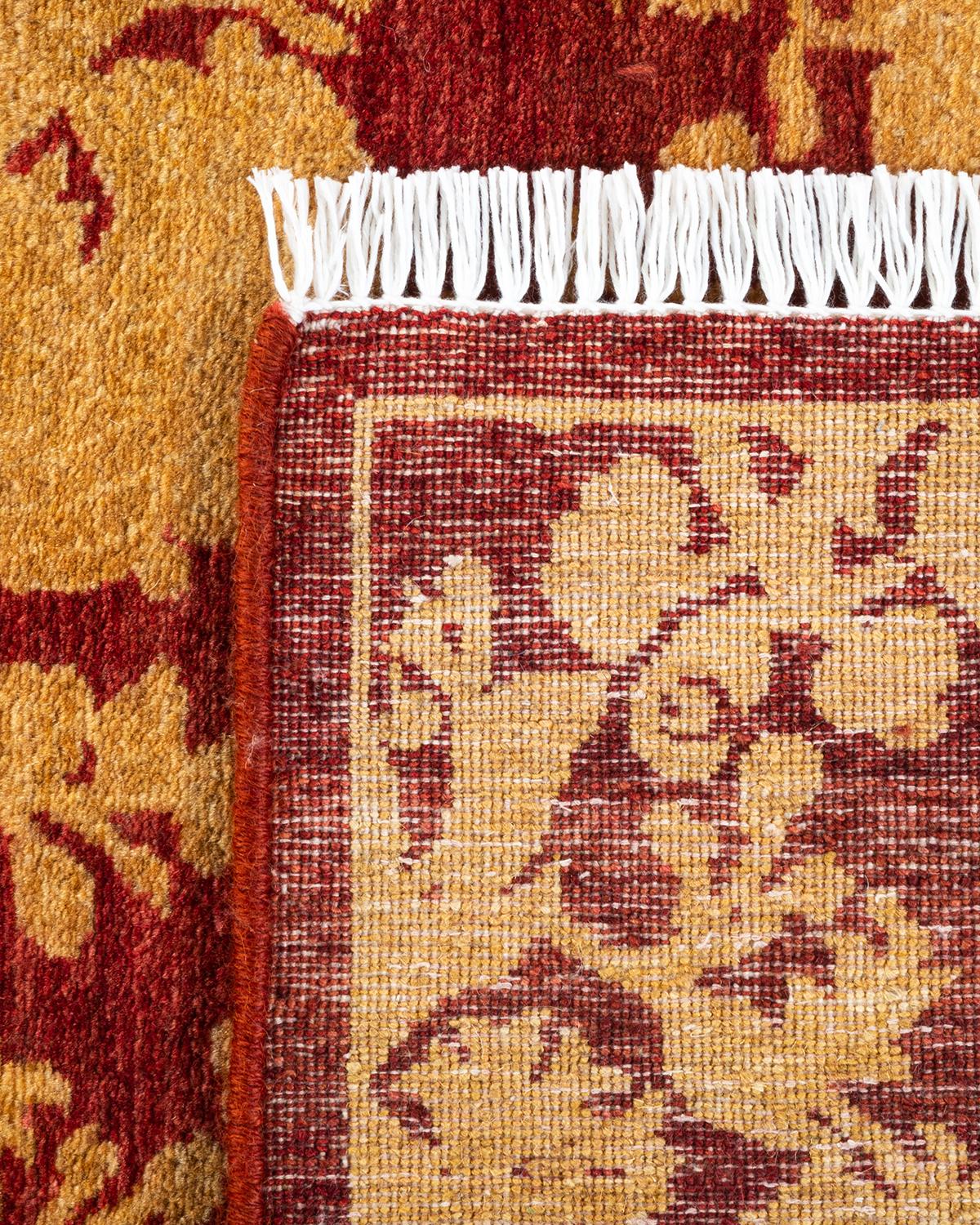 XXIe siècle et contemporain Tapis Mogul rouge traditionnel abstrait noué à la main, unique en son genre en vente