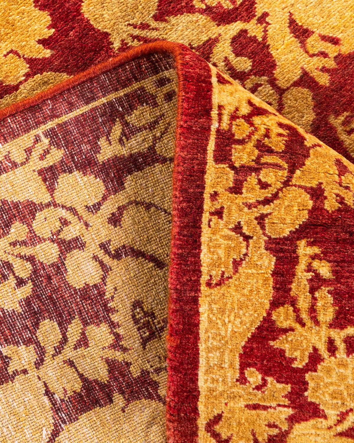 Laine Tapis Mogul rouge traditionnel abstrait noué à la main, unique en son genre en vente