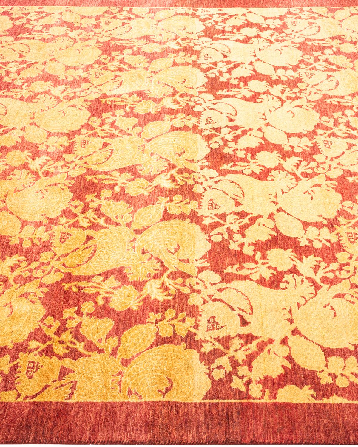 One-of-a-kind Hand Knotted Traditional Abstract Mogul Red Area Rug In New Condition For Sale In Norwalk, CT
