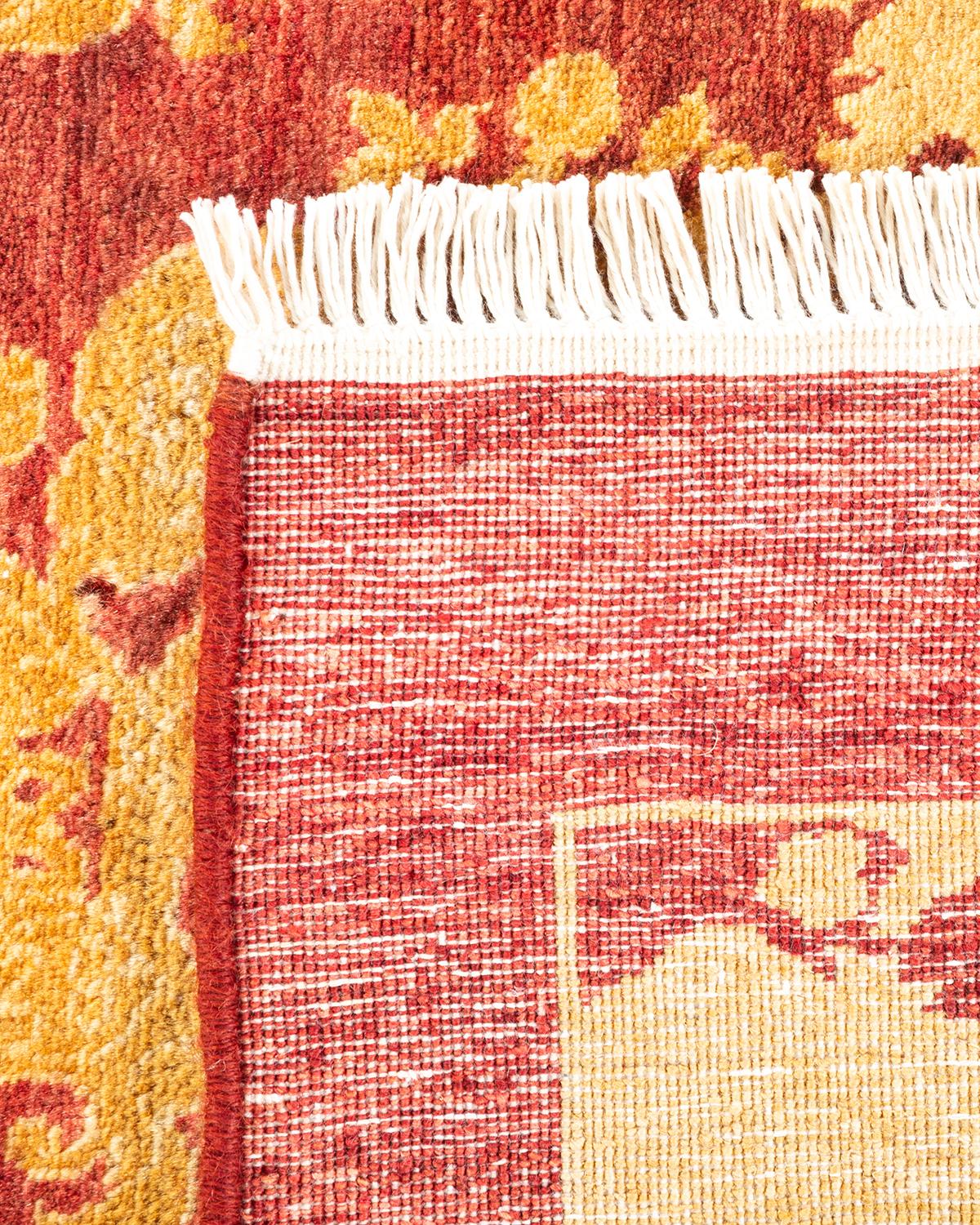 XXIe siècle et contemporain Tapis Mogul rouge traditionnel abstrait noué à la main, unique en son genre en vente