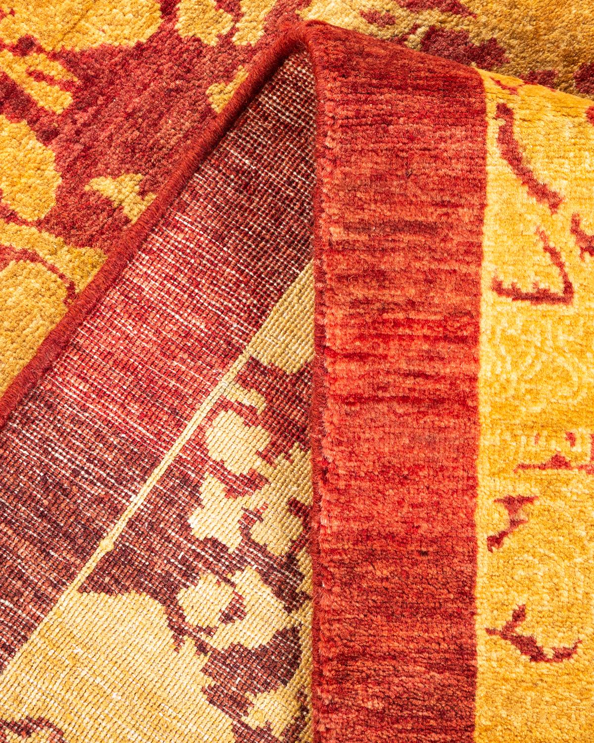 Laine Tapis Mogul rouge traditionnel abstrait noué à la main, unique en son genre en vente