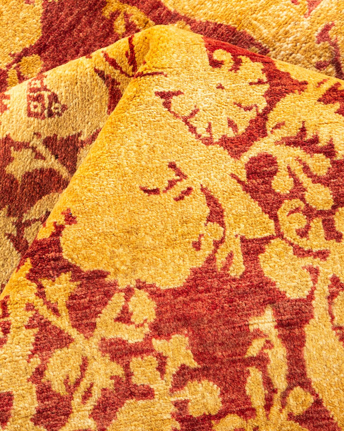 Tapis Mogul rouge traditionnel abstrait noué à la main, unique en son genre en vente 1