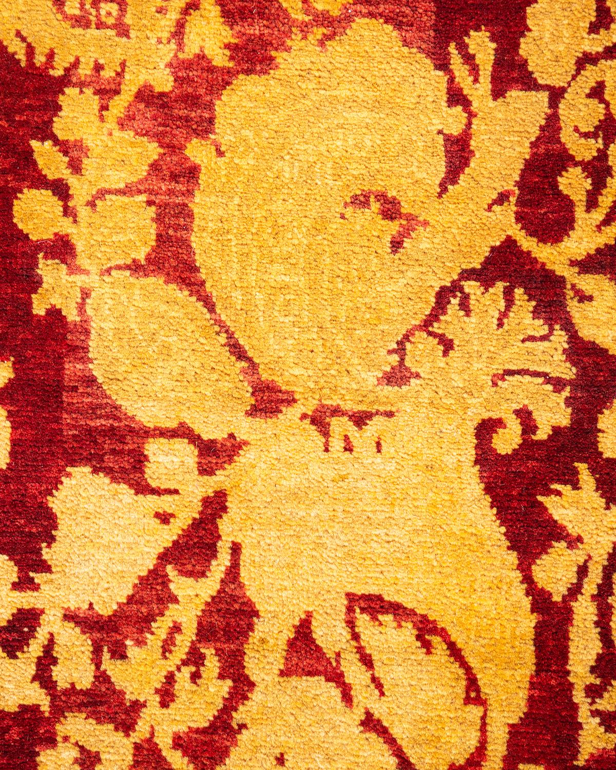 Alfombra Mogul Roja Abstracta Tradicional Anudada a Mano, Única en su Género Pakistaní en venta