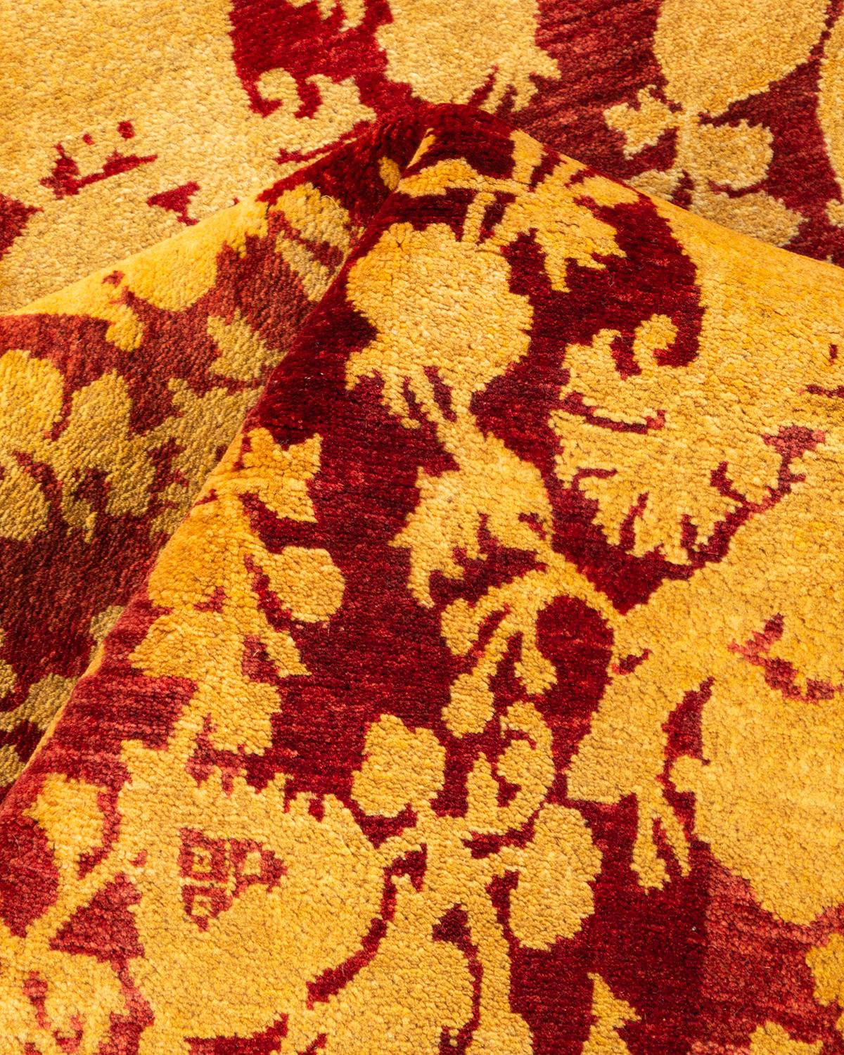 Alfombra Mogul Roja Abstracta Tradicional Anudada a Mano, Única en su Género en venta 1