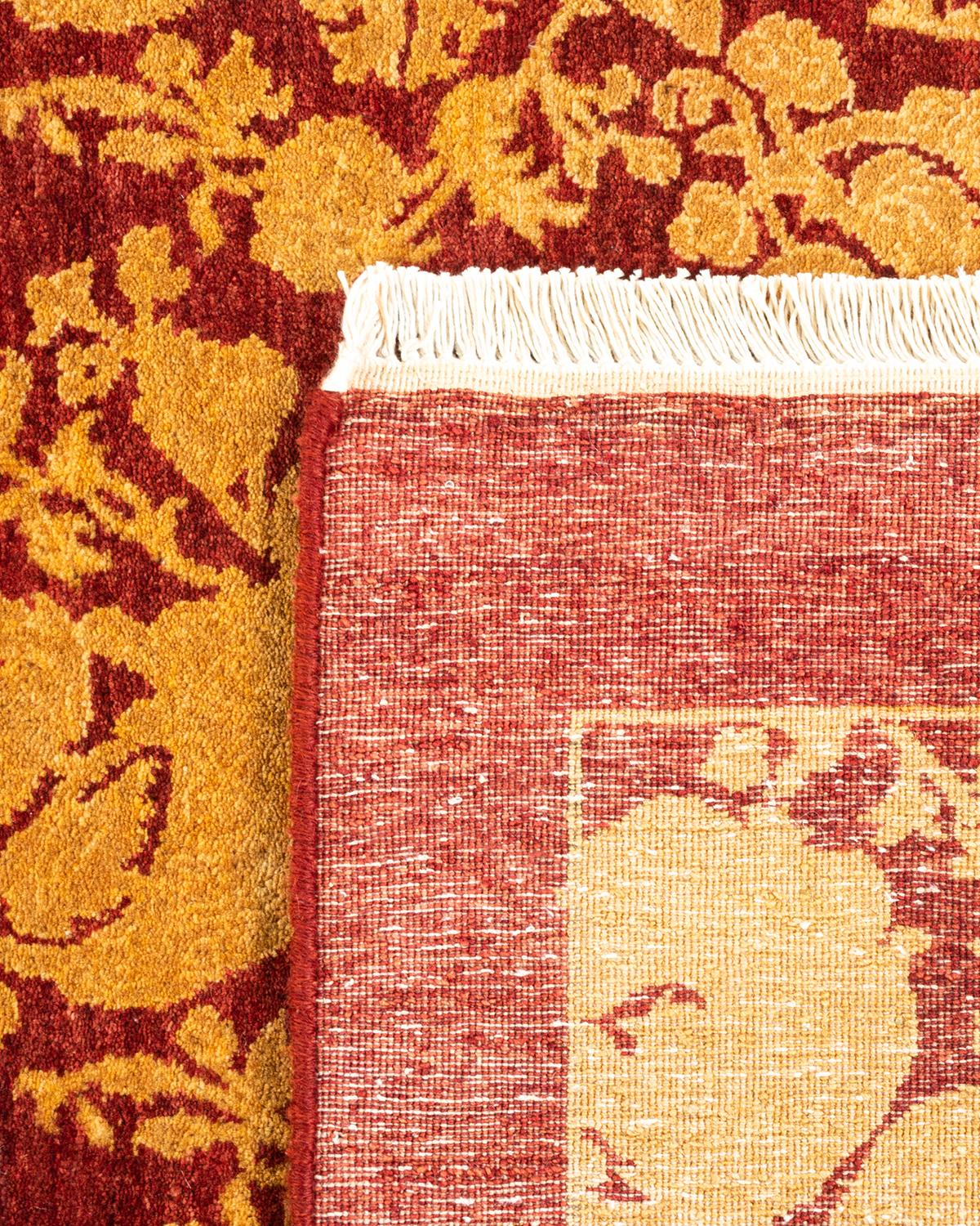 XXIe siècle et contemporain Tapis Mogul rouge traditionnel abstrait noué à la main, unique en son genre en vente
