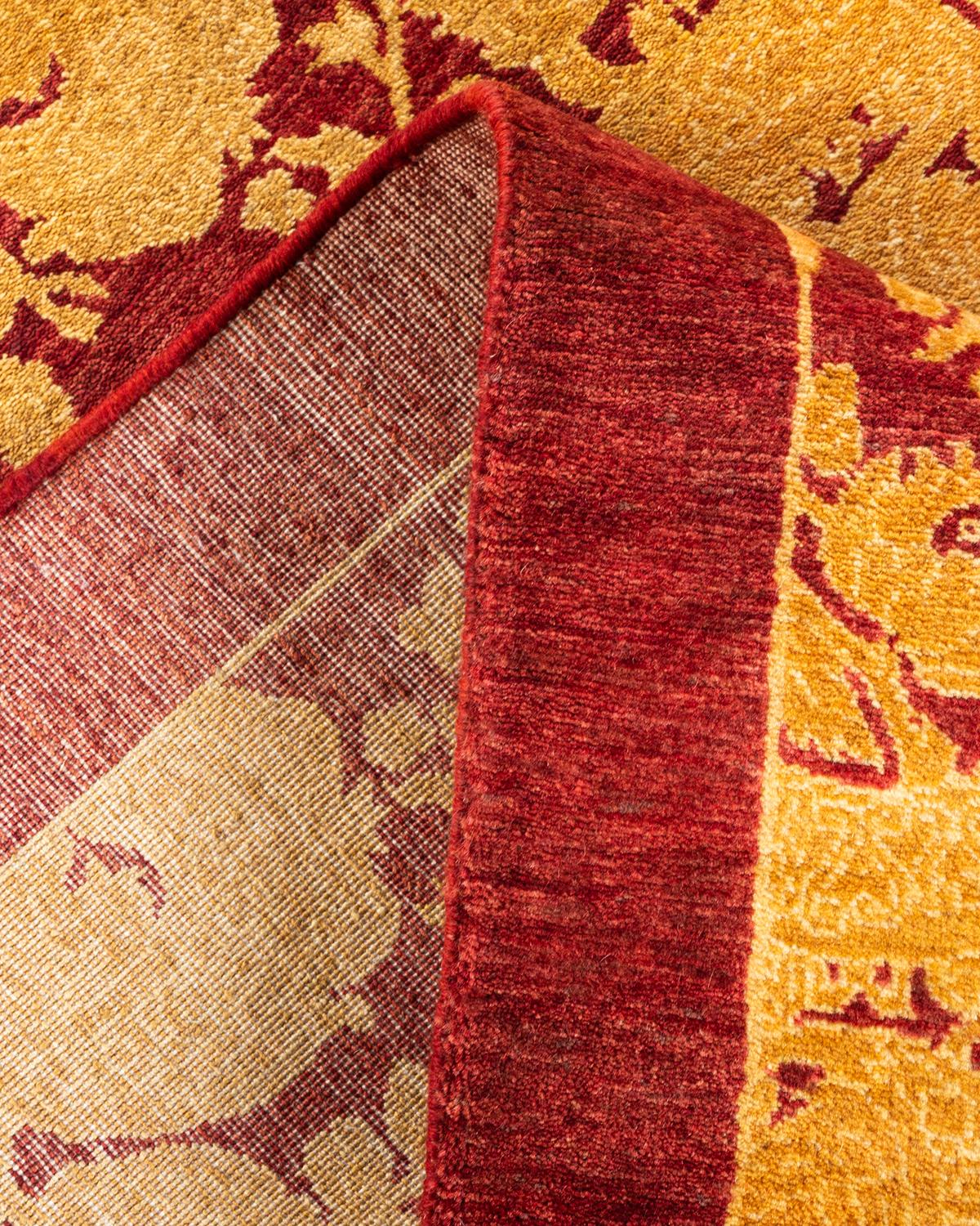 Alfombra Mogul Roja Abstracta Tradicional Anudada a Mano Única en su Género Lana en venta