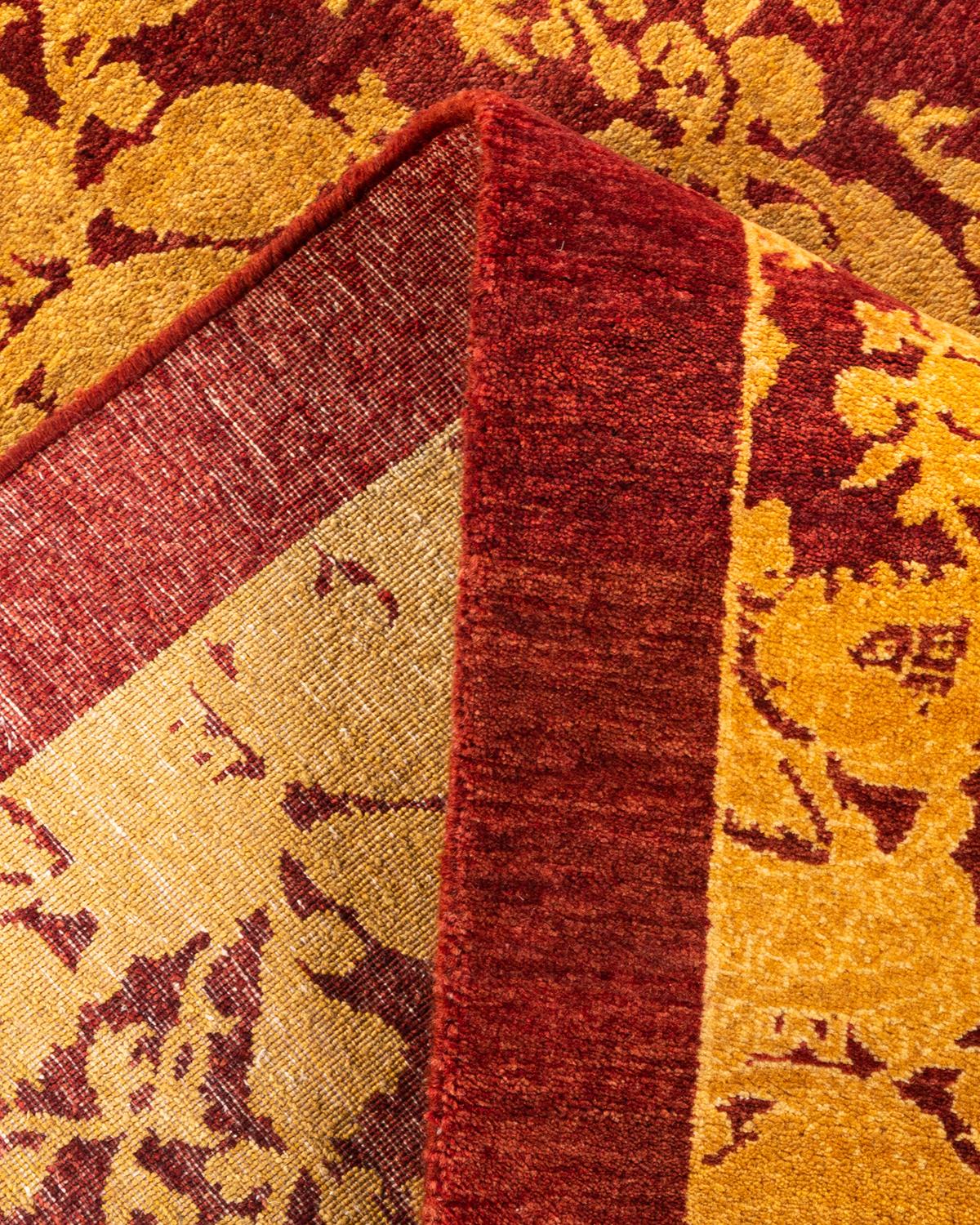 Laine Tapis Mogul rouge traditionnel abstrait noué à la main, unique en son genre en vente