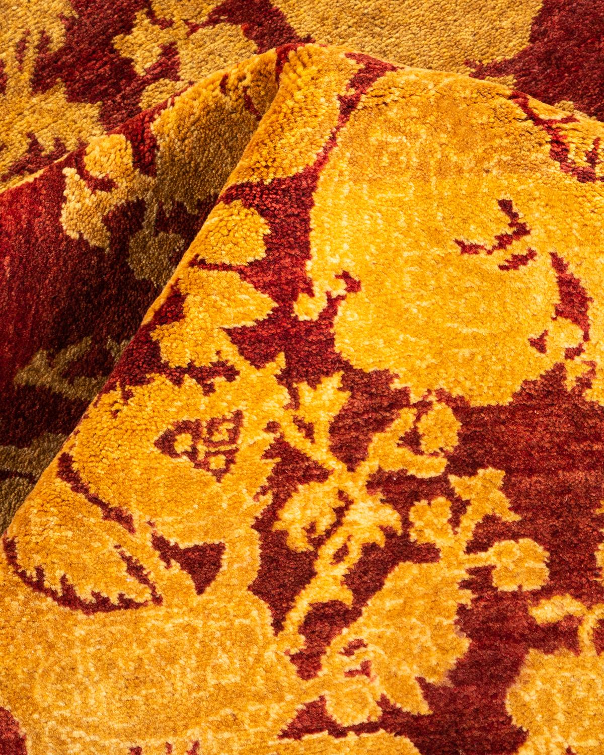 Tapis Mogul rouge traditionnel abstrait noué à la main, unique en son genre en vente 1