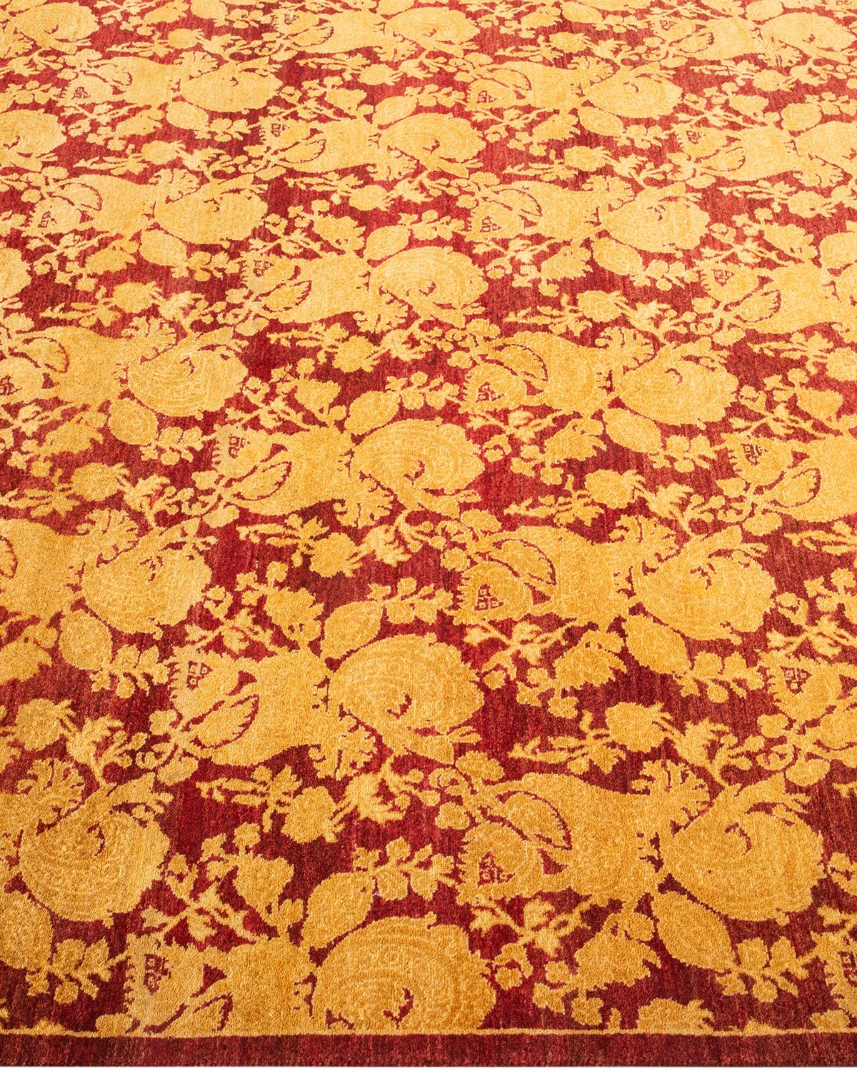 One-of-a-Kind Hand Knotted Traditional Abstract Mogul Red Area Rug In New Condition For Sale In Norwalk, CT