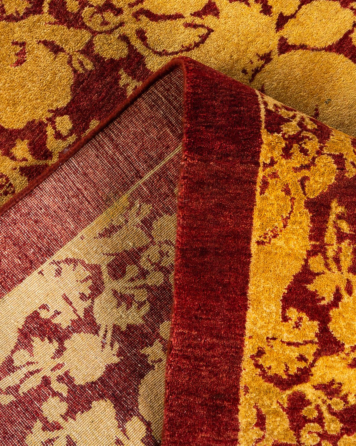 Handgeknüpfter traditioneller abstrakter Mogul-Roter Teppich, Unikat, Unikat (Wolle) im Angebot