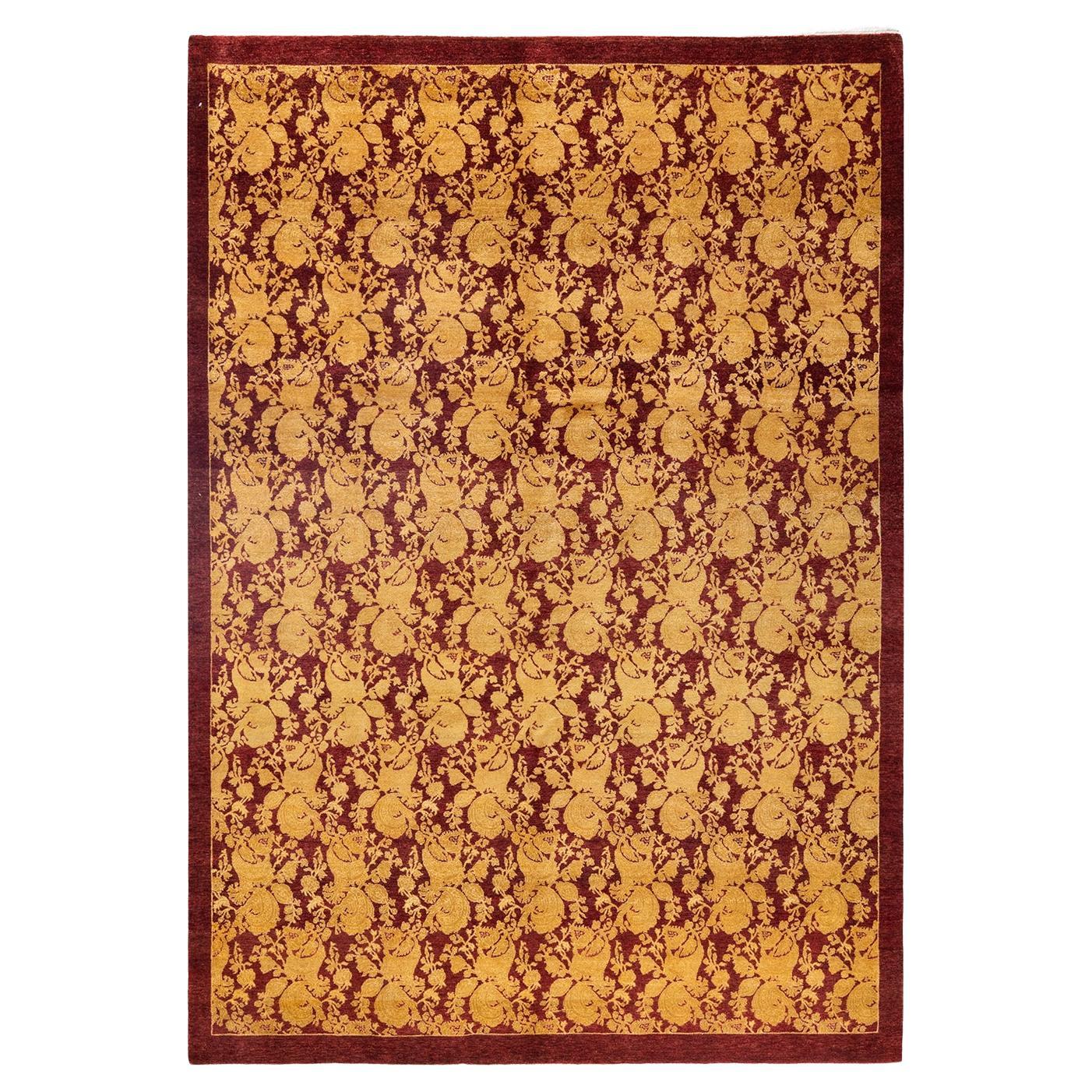 One-Of-A-Kind Hand Knotted Traditional Abstract Mogul Red Area Rug