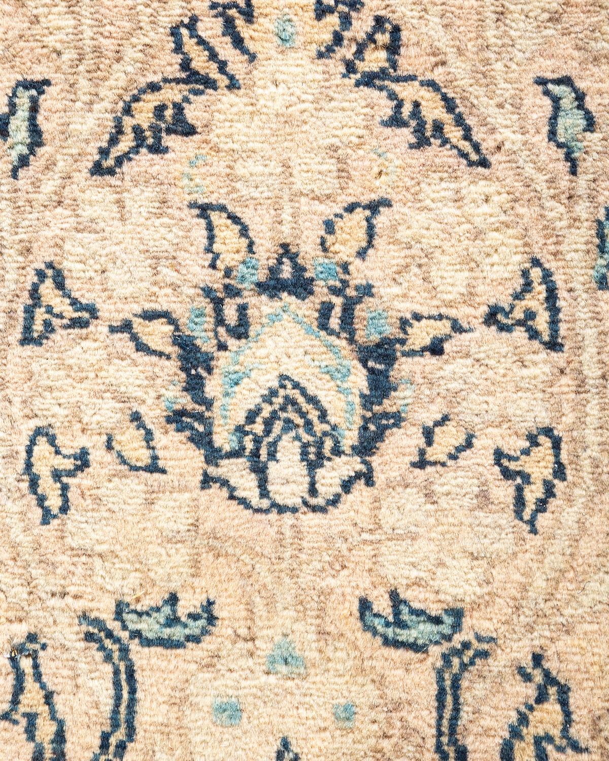 Pakistani One-Of-A-Kind Hand Knotted Traditional Floral Mogul Beige Area Rug For Sale
