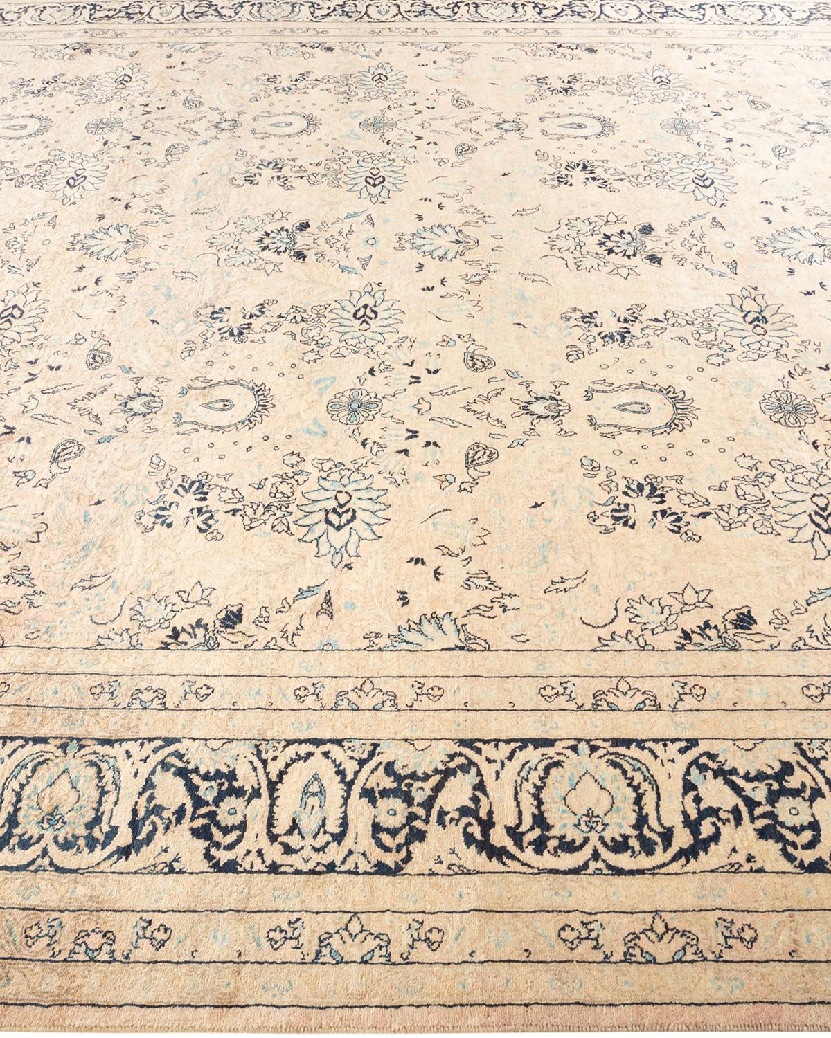One-Of-A-Kind Hand Knotted Traditional Floral Mogul Beige Area Rug In New Condition For Sale In Norwalk, CT