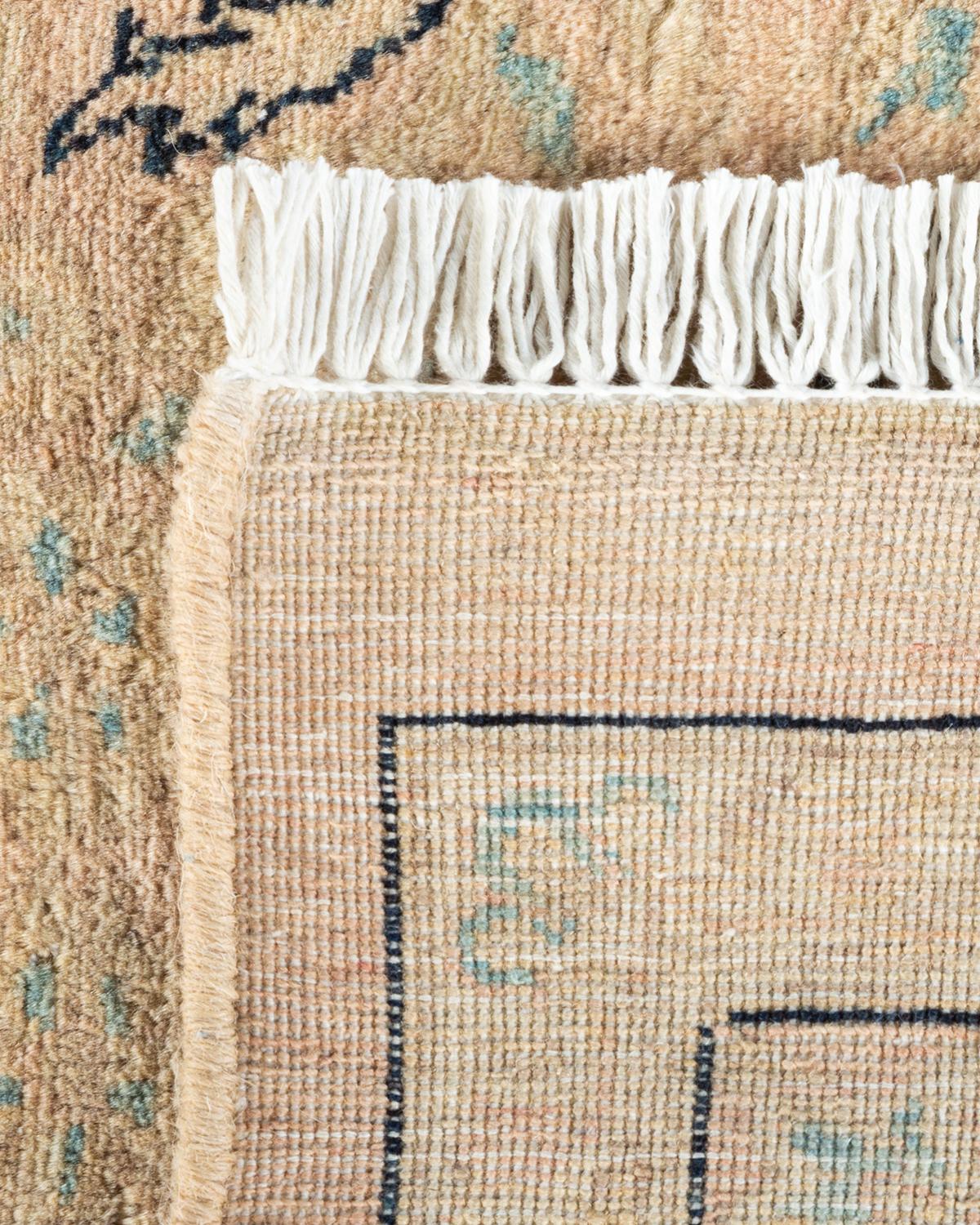 Contemporary One-Of-A-Kind Hand Knotted Traditional Floral Mogul Beige Area Rug For Sale