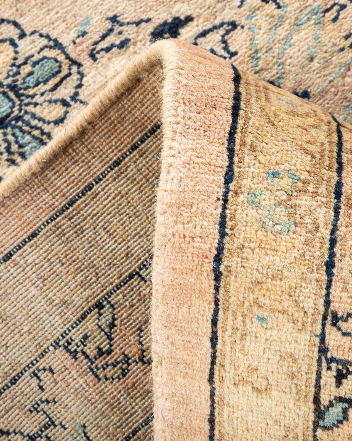 Wool One-Of-A-Kind Hand Knotted Traditional Floral Mogul Beige Area Rug For Sale