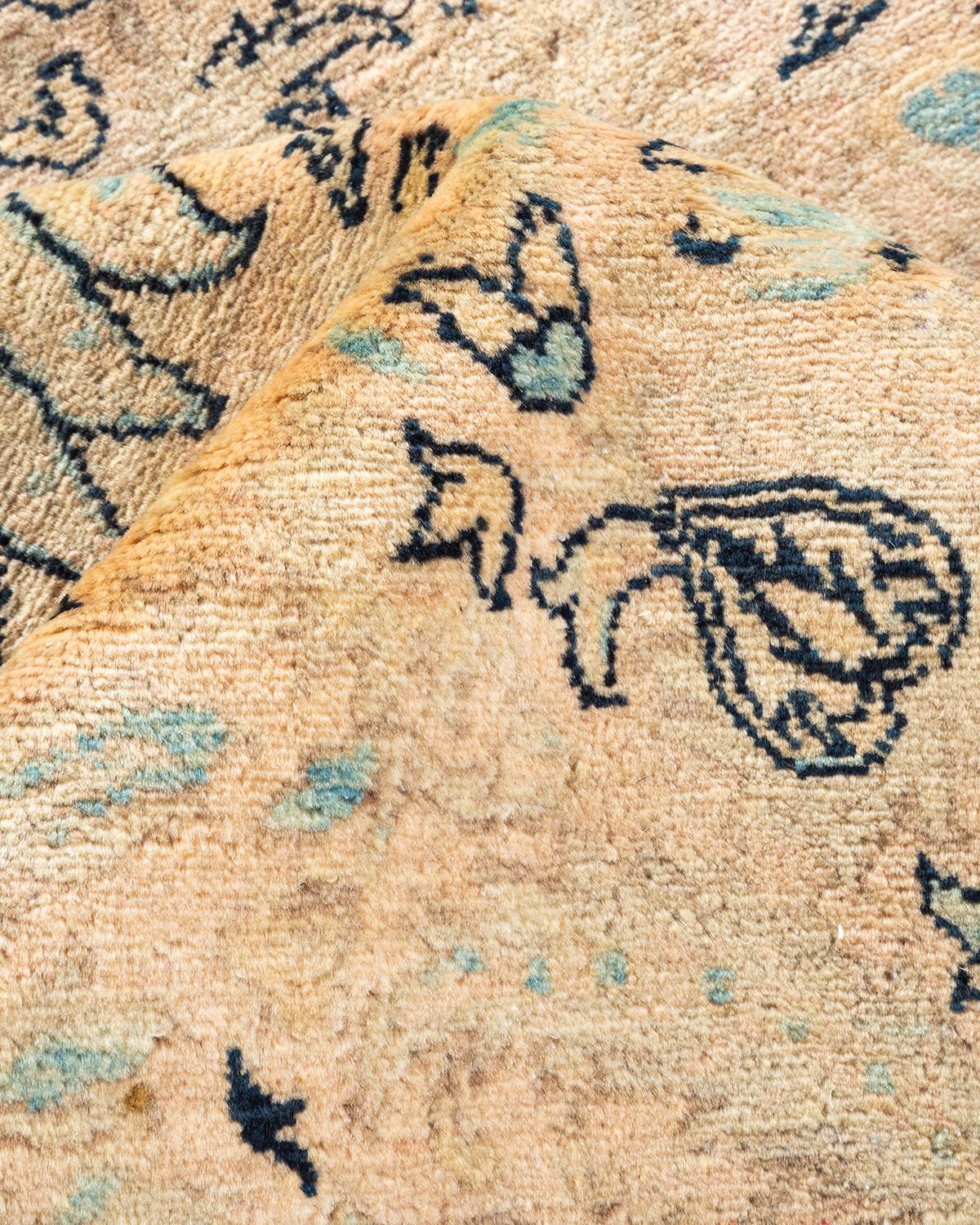One-Of-A-Kind Hand Knotted Traditional Floral Mogul Beige Area Rug For Sale 1