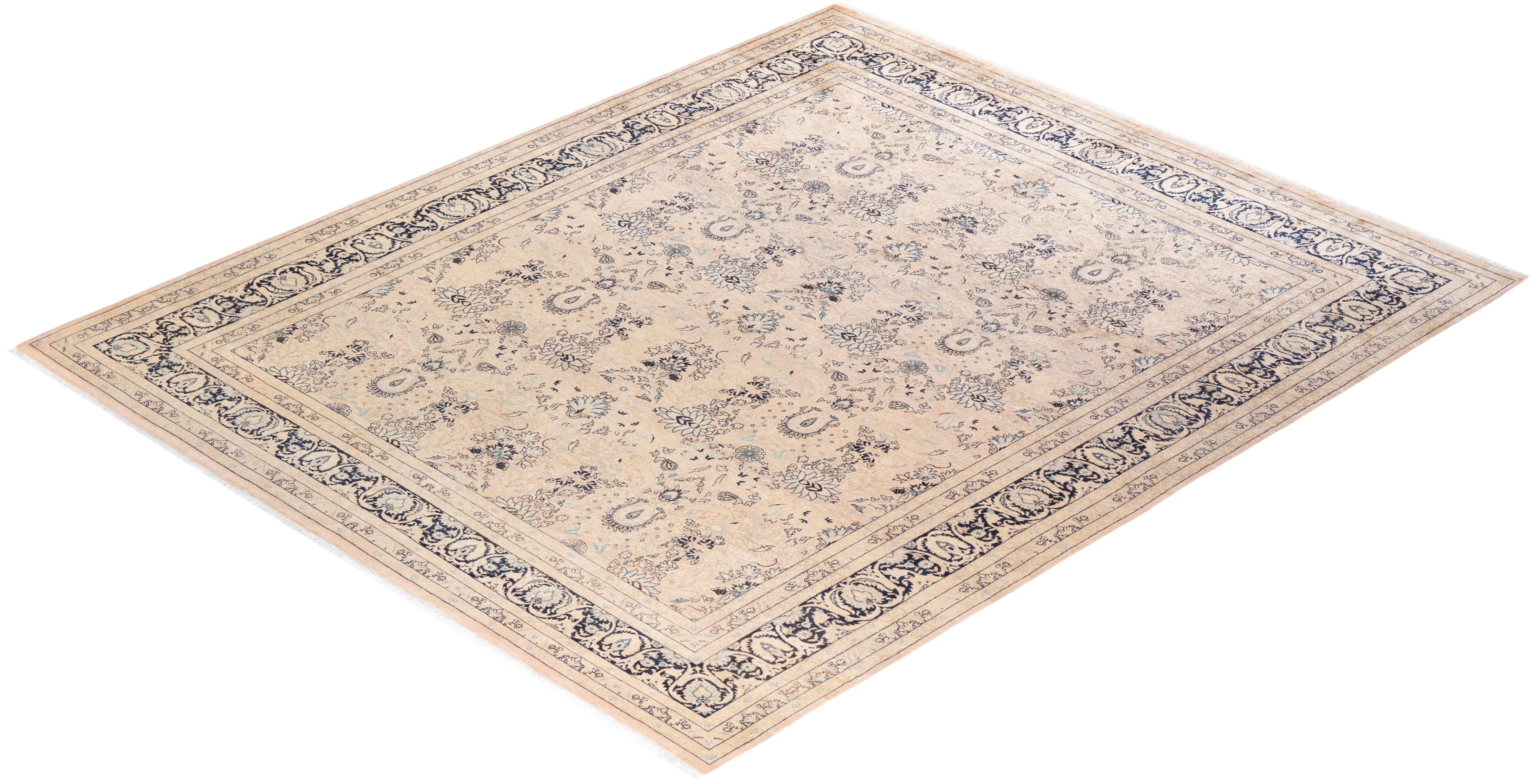 One-Of-A-Kind Hand Knotted Traditional Floral Mogul Beige Area Rug For Sale 2