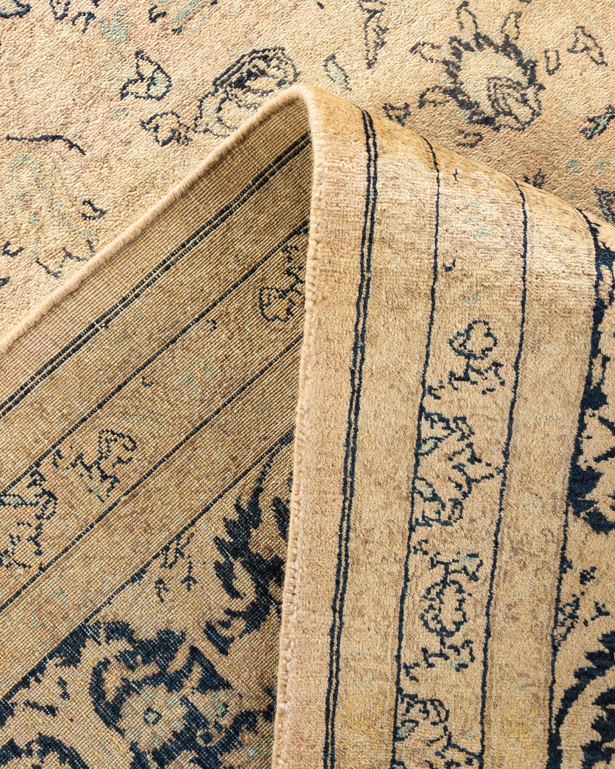 Alfombra Mogul Beige Floral Tradicional Anudada a Mano, Única en su Género Lana en venta