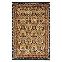 One-of-a-Kind Hand Knotted Traditional Floral Mogul Blue Area Rug